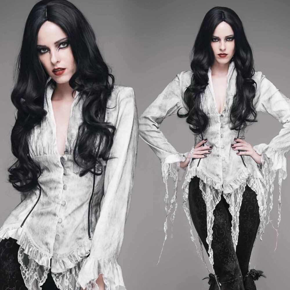 Midnight Séance Eva Lady Goth Gray White Airbrushed Victorian Lace Style Corset